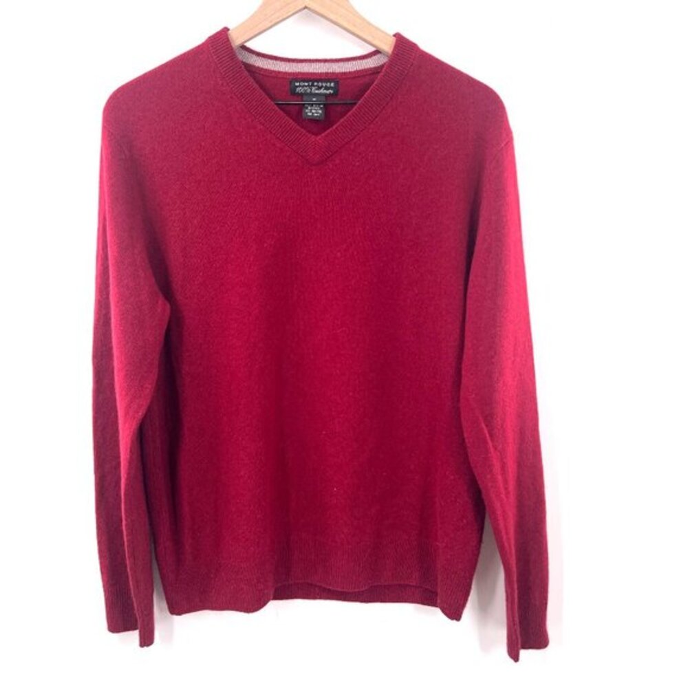 Mont Rouge 100% cashmere v-neck sweater brick red men's old money classic‎ M